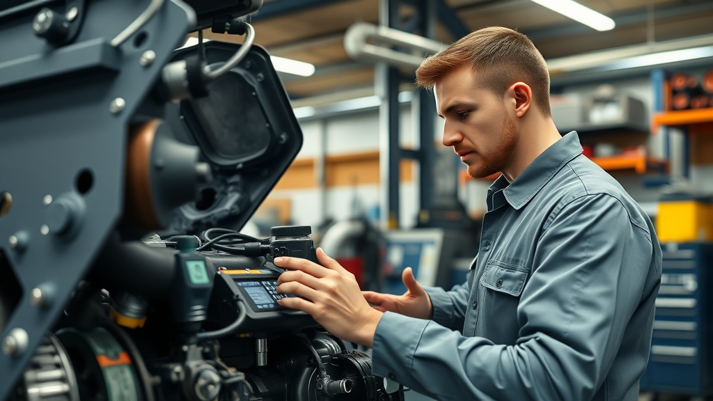 diesel repair columbia sc, mechanic inspecting open diesel engine in organized workshop
