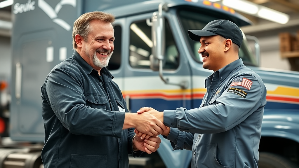 certified diesel mechanic columbia sc shaking hands with satisfied truck owner