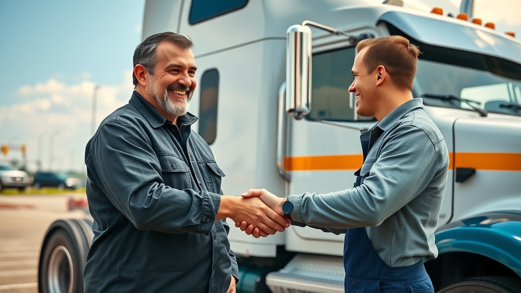 diesel truck owner mechanic handshake maintenance columbia customer review success