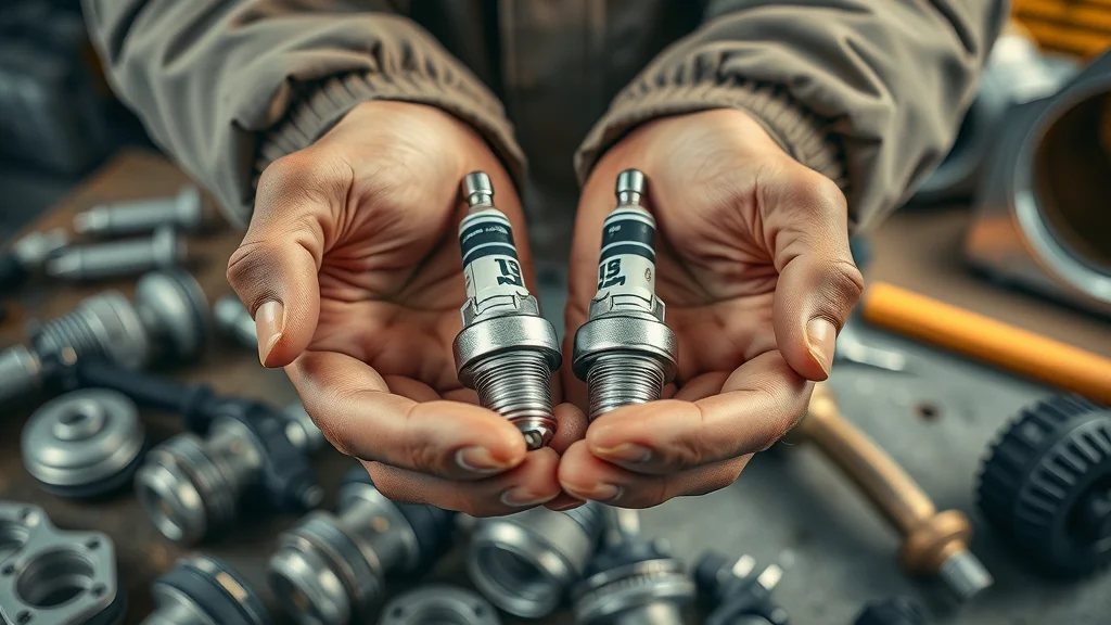 Close-up of hands holding new glow plugs for diesel engine in cold weather