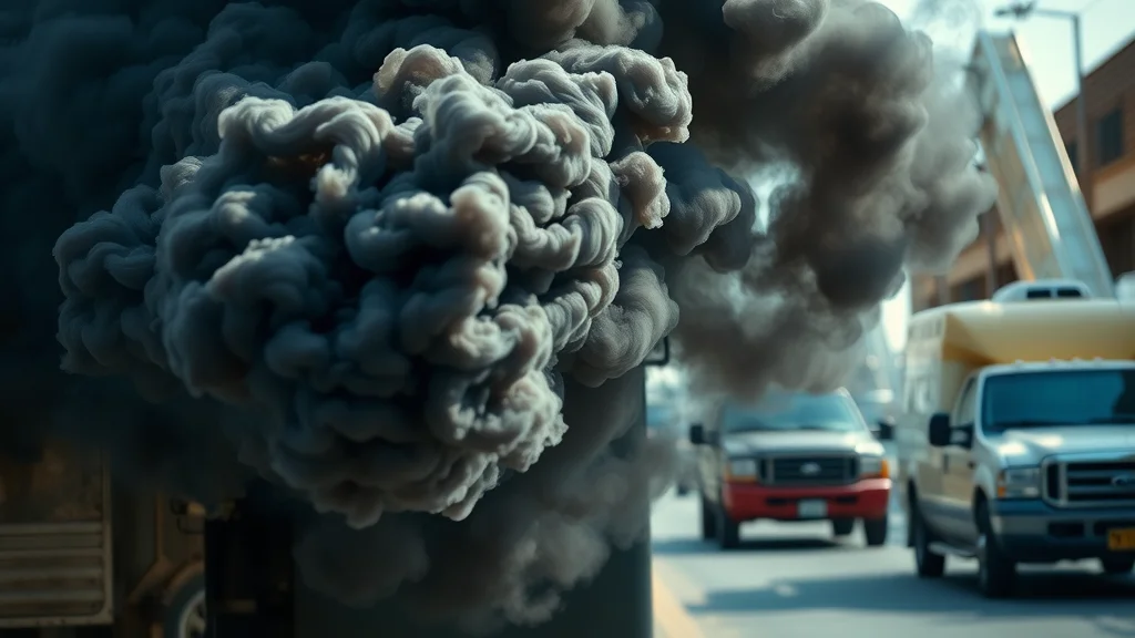 Diesel truck exhaust showing black and blue smoke, indicating common diesel engine problems and symptoms of fuel or oil issues.