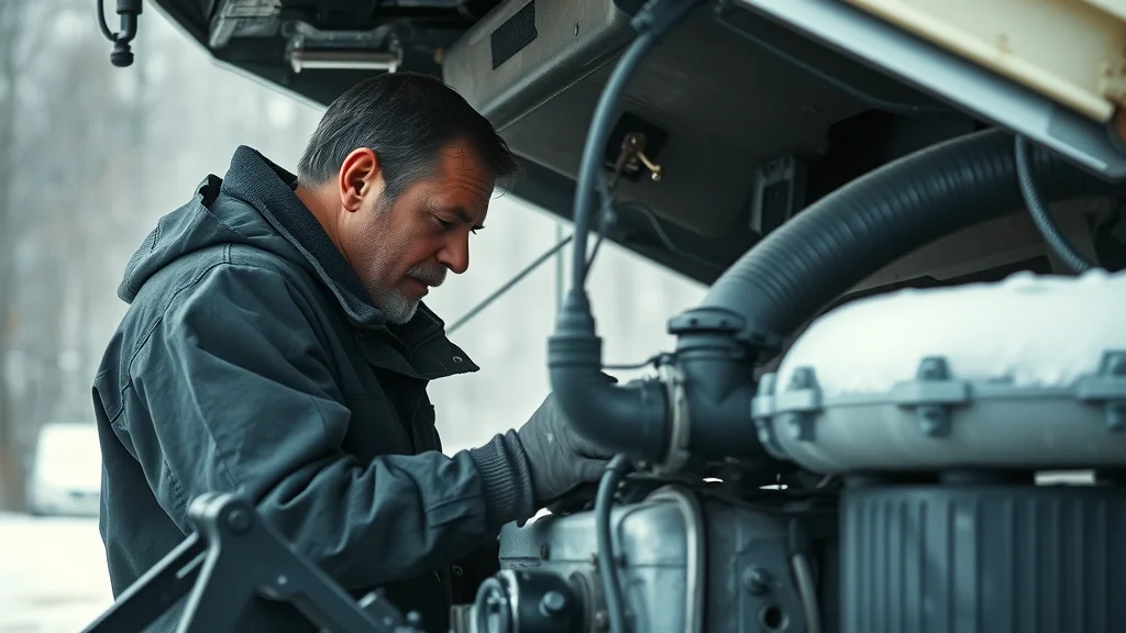 Mechanic inspecting diesel truck engine in winter in Columbia SC - diesel engine cold start checks