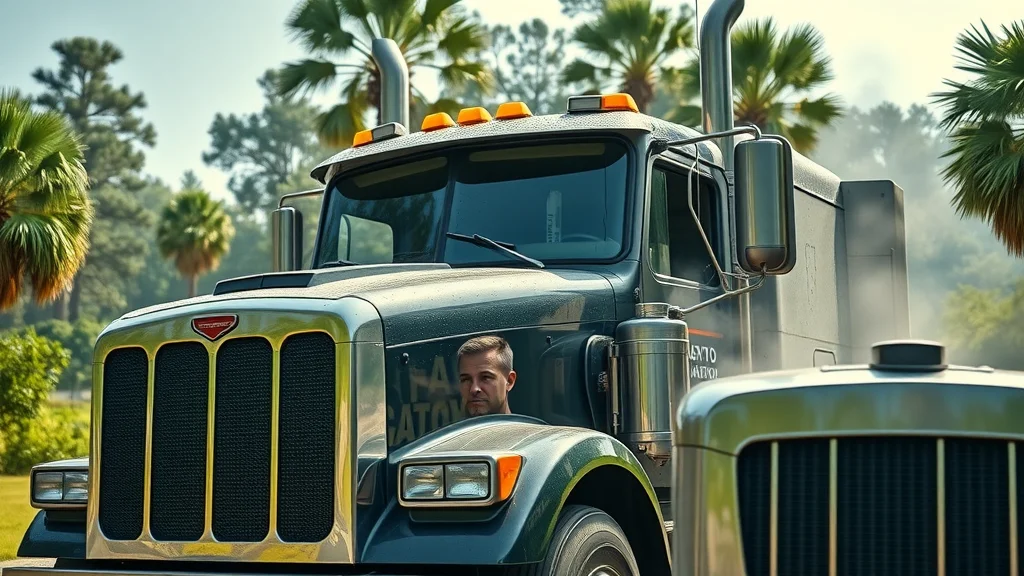 Diesel engine troubleshooting in Columbia, SC: truck with driver performing an engine check in a humid, sunny setting with lush background and engine steam.