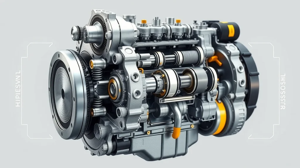 Photorealistic cutaway of diesel engine components for diesel engine troubleshooting, showing labeled engine parts, transparent overlays, and visible working mechanisms.