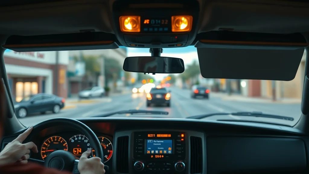 Diesel engine maintenance - Dashboard with warning lights illuminated in a modern diesel truck, Columbia SC background visible through windshield.