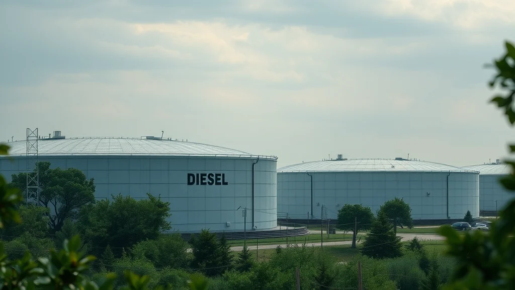 Outdoor regional fuel storage tanks in humid South Carolina with condensation, illustrating local diesel fuel system risks