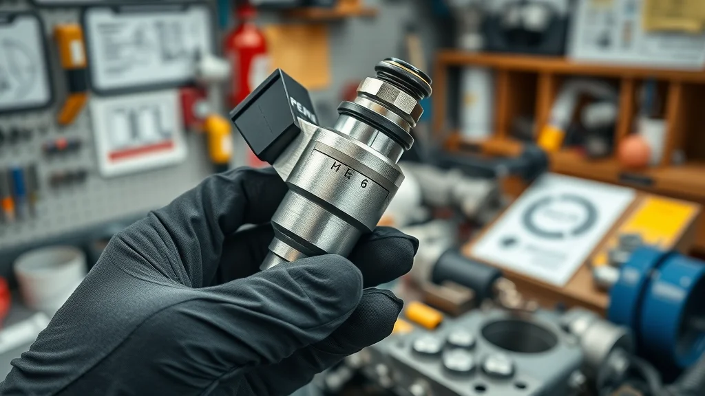 Close-up of diesel fuel injector removed during diagnosis for diesel engine injector failure in Columbia SC workshop