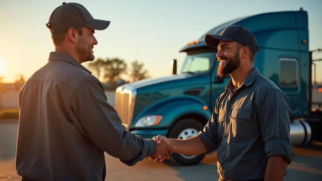 Columbia SC diesel engine cooling system repair - driver and mechanic shake hands after truck repair