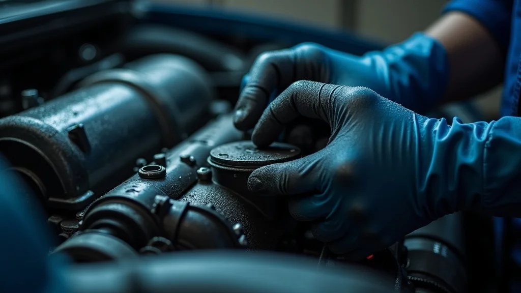 Checking diesel engine coolant reservoir - water pump, gloves, condensation, cooling system maintenance