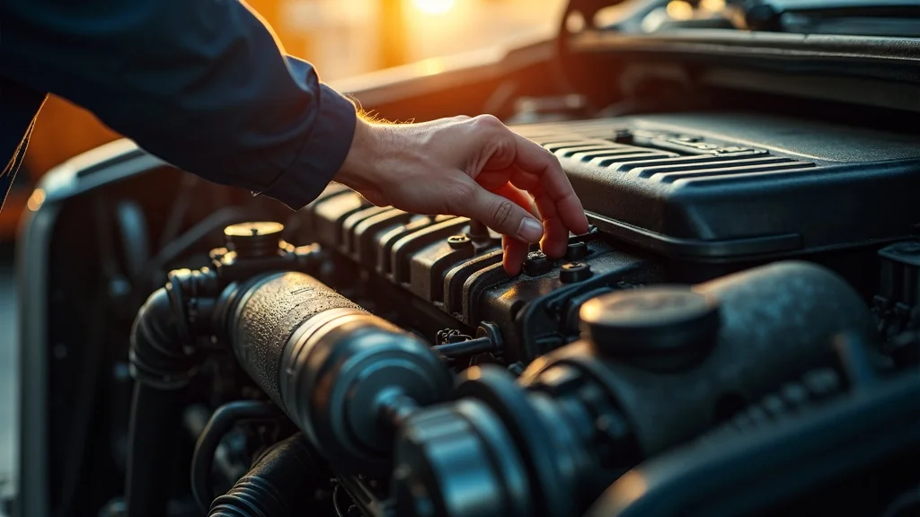 Close-up diesel engine in summer heat with maintenance for summer diesel engine checklist