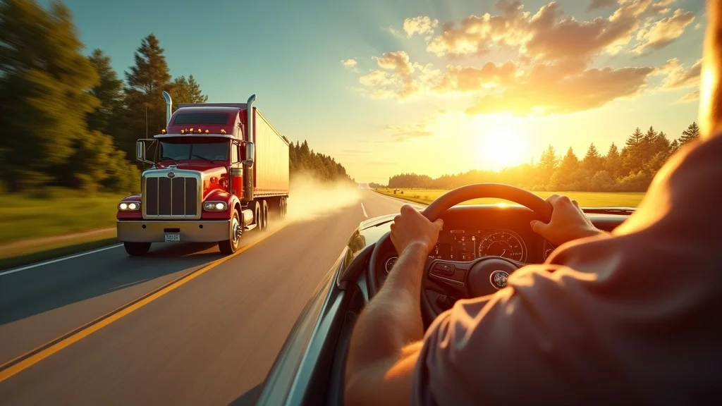A sun-drenched diesel truck speeds down a summer highway, demonstrating diesel engine fuel efficiency in hot weather conditions.