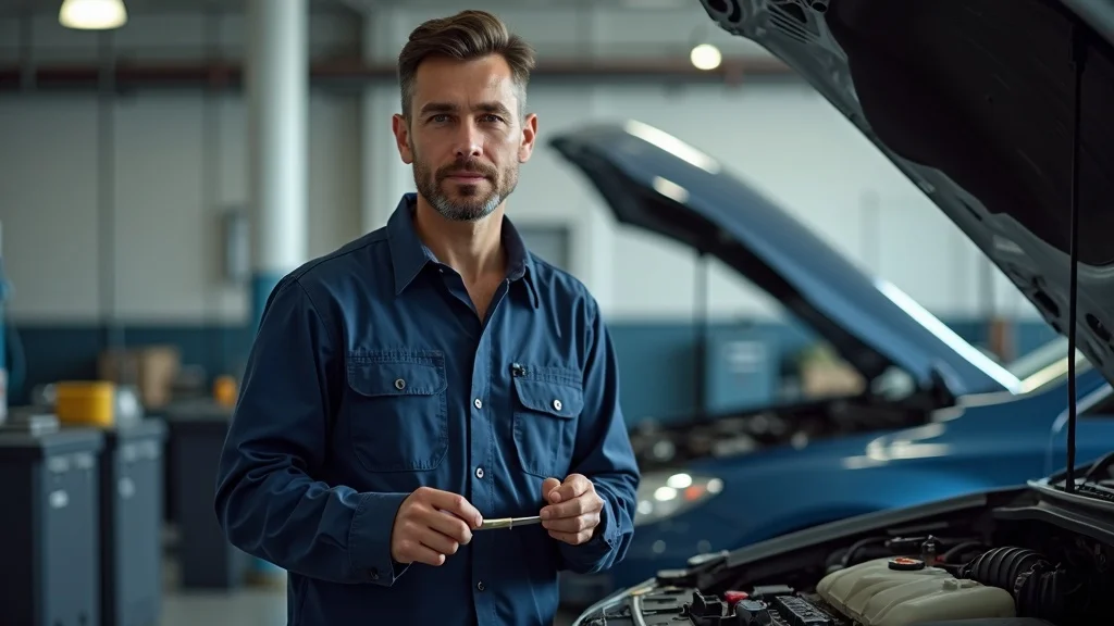 Mechanic performing fluid level checks under the hood for Columbia SC vehicle maintenance in an auto repair shop.