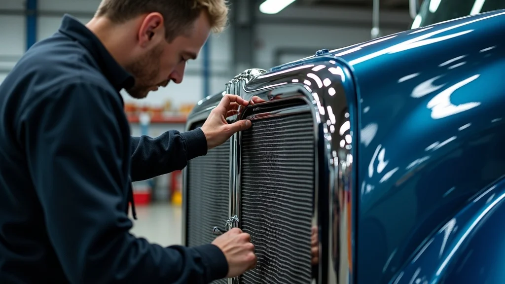upgrading cooling system in diesel engine - Technician installing high-performance radiator